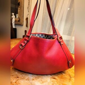 Gucci GG Red Leather Shoulder Purse Gold Studded Hobo Bag